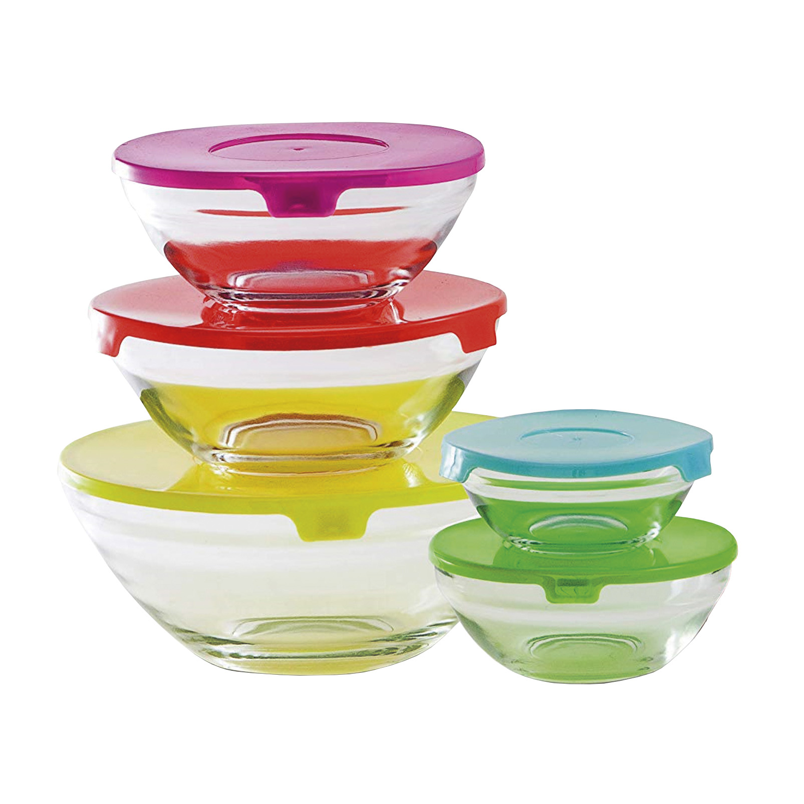 Set recipientes de cristal para alimentos de varios tamaños con tapas de colores BN5745 más regalos BF